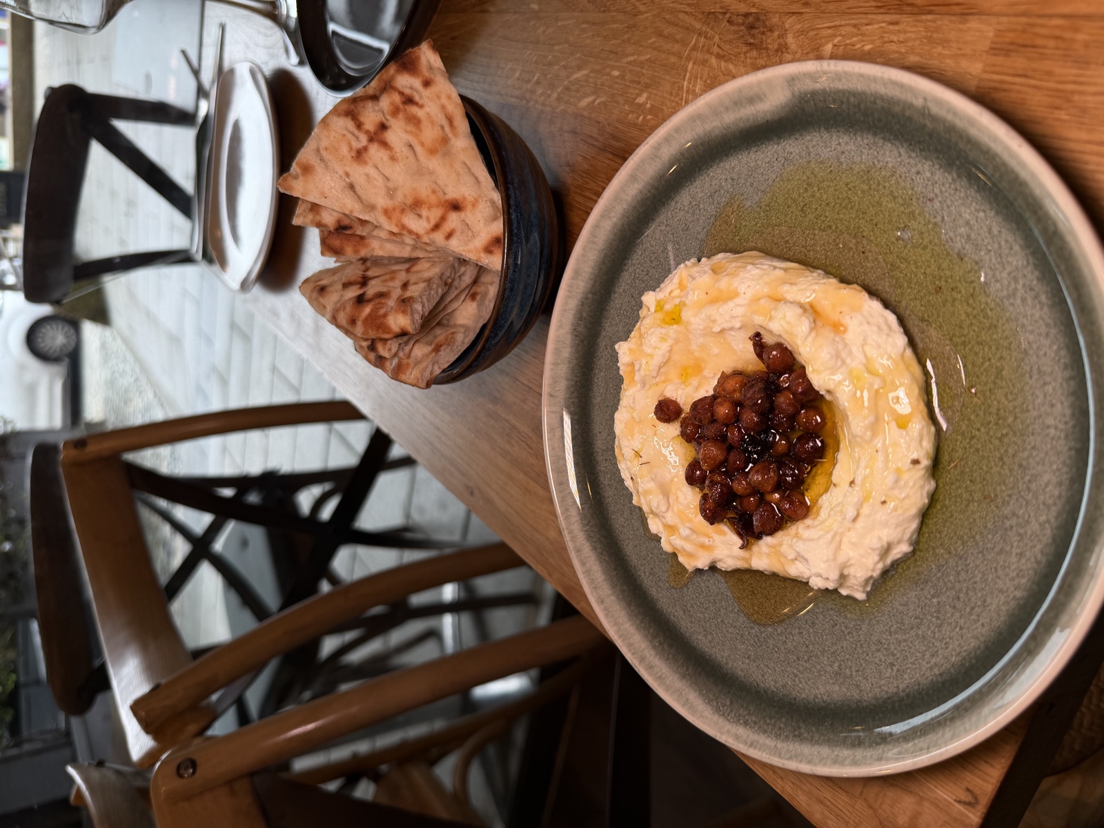 Whipped feta with roasted chickpeas, honey and charred pita bread